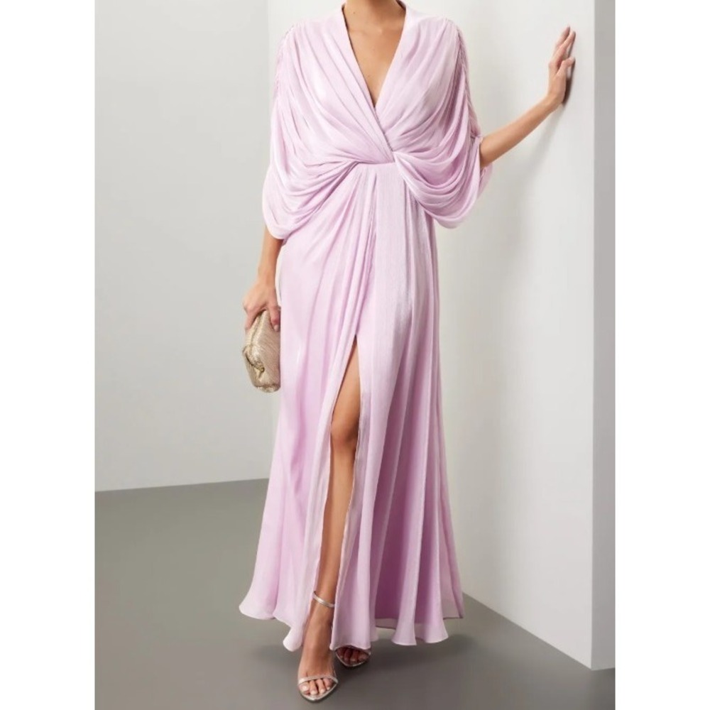 Badgley Mischka Lilac Draped Long Sleeve Evening Gown
